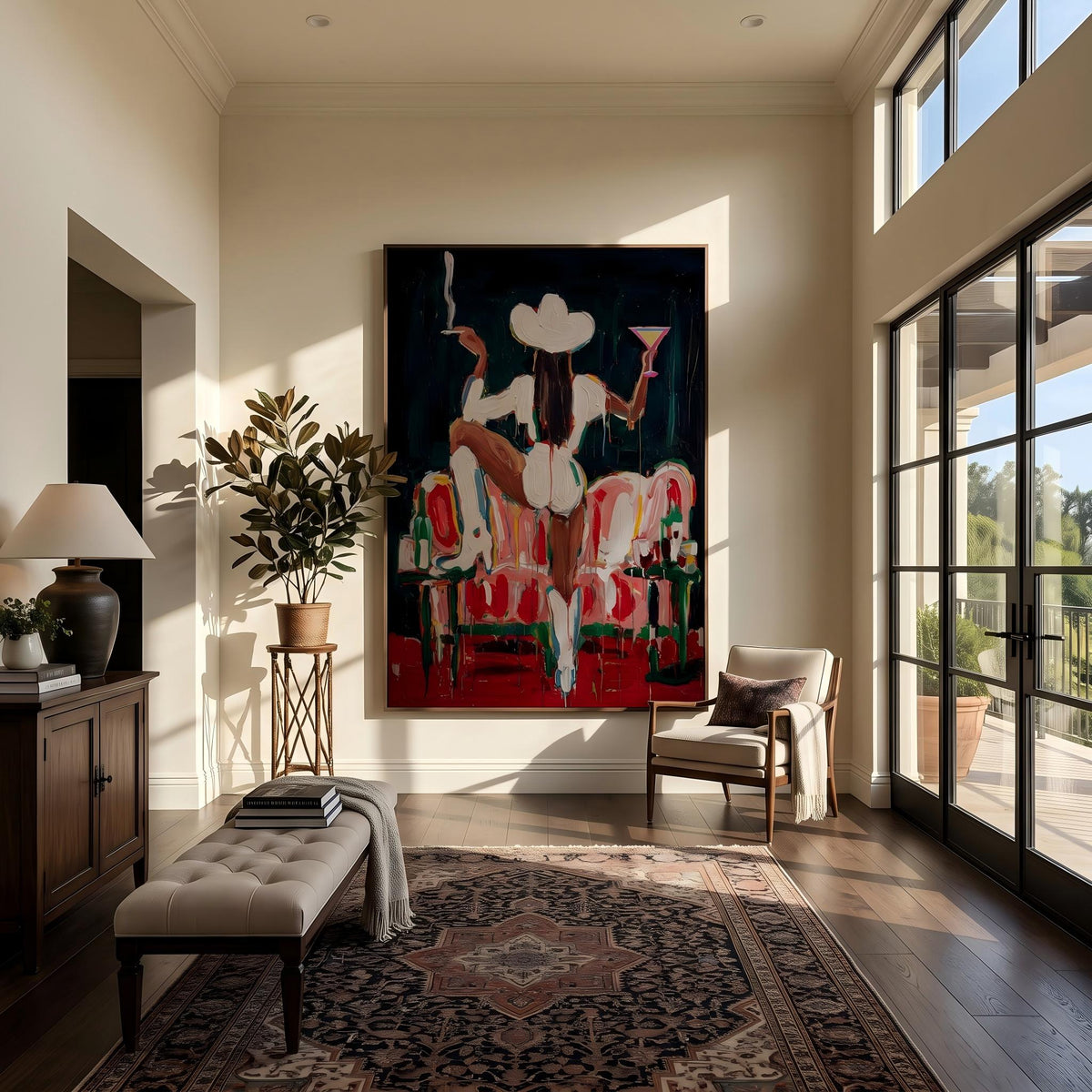 "Midnight Western Woman" - Modern Heavy Impasto Western Animal Artwork | Black & White Palette Knife Painting | Luxury Vertical Wall Art #YK 1577