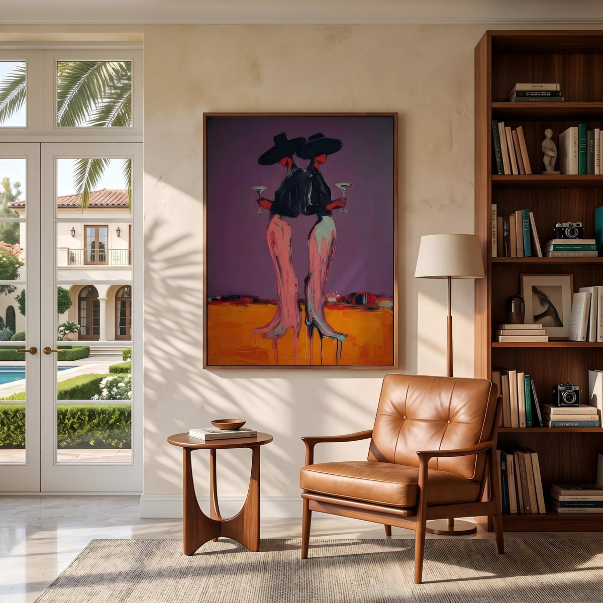 "Desert Cowgirl" - Modern Heavy Impasto Western Animal Artwork | Orange Palette Knife Painting | Luxury Vertical Wall Art #YK 1572