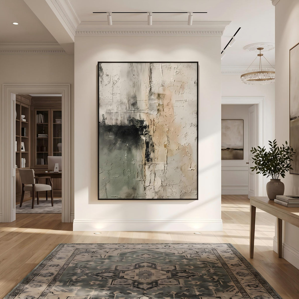 "Sage Green Beige Textured Abstract Wall" - Modern Heavy Impasto Abstract Artwork | Beige Palette Knife Painting | Luxury Vertical Wall Art #YK 1610