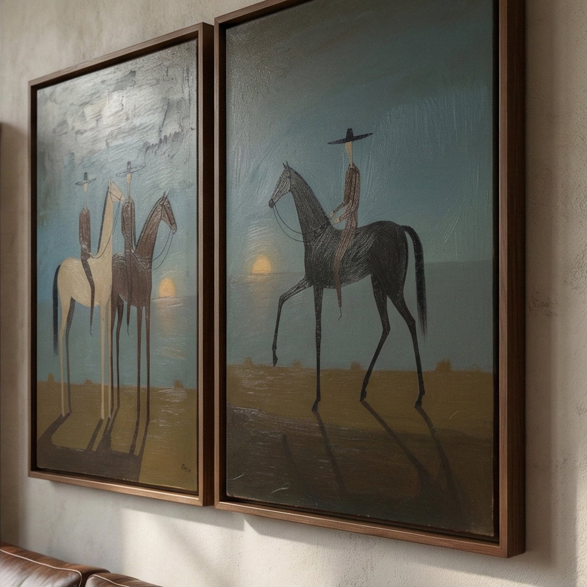 "Sunset Riders Set" - Modern Heavy Impasto Abstract Artwork | Beige & Golden Palette Knife Painting | Luxury Two-Panel Vertical Wall Art #YK 1603