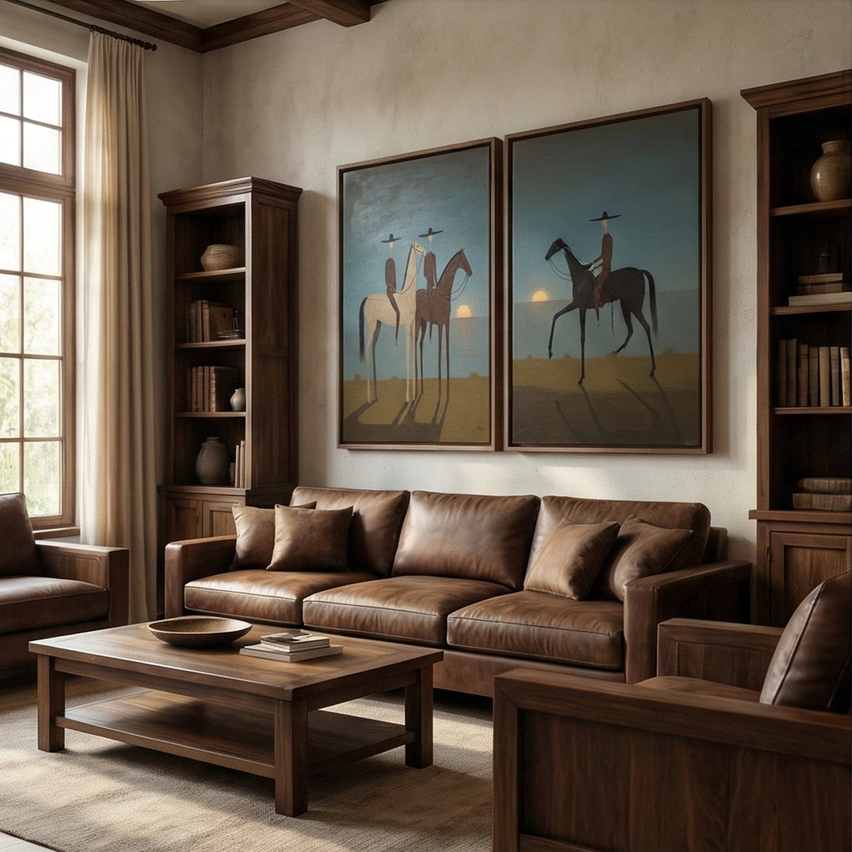 "Sunset Riders Set" - Modern Heavy Impasto Abstract Artwork | Beige & Golden Palette Knife Painting | Luxury Two-Panel Vertical Wall Art #YK 1603