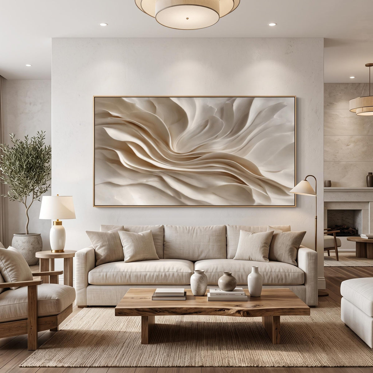 "Earthy‑Tone Soft Fold Abstract Wall" - Modern Heavy Impasto Abstract Artwork | Beige Palette Knife Painting | Luxury Horizontal Wall Art #YK 1547