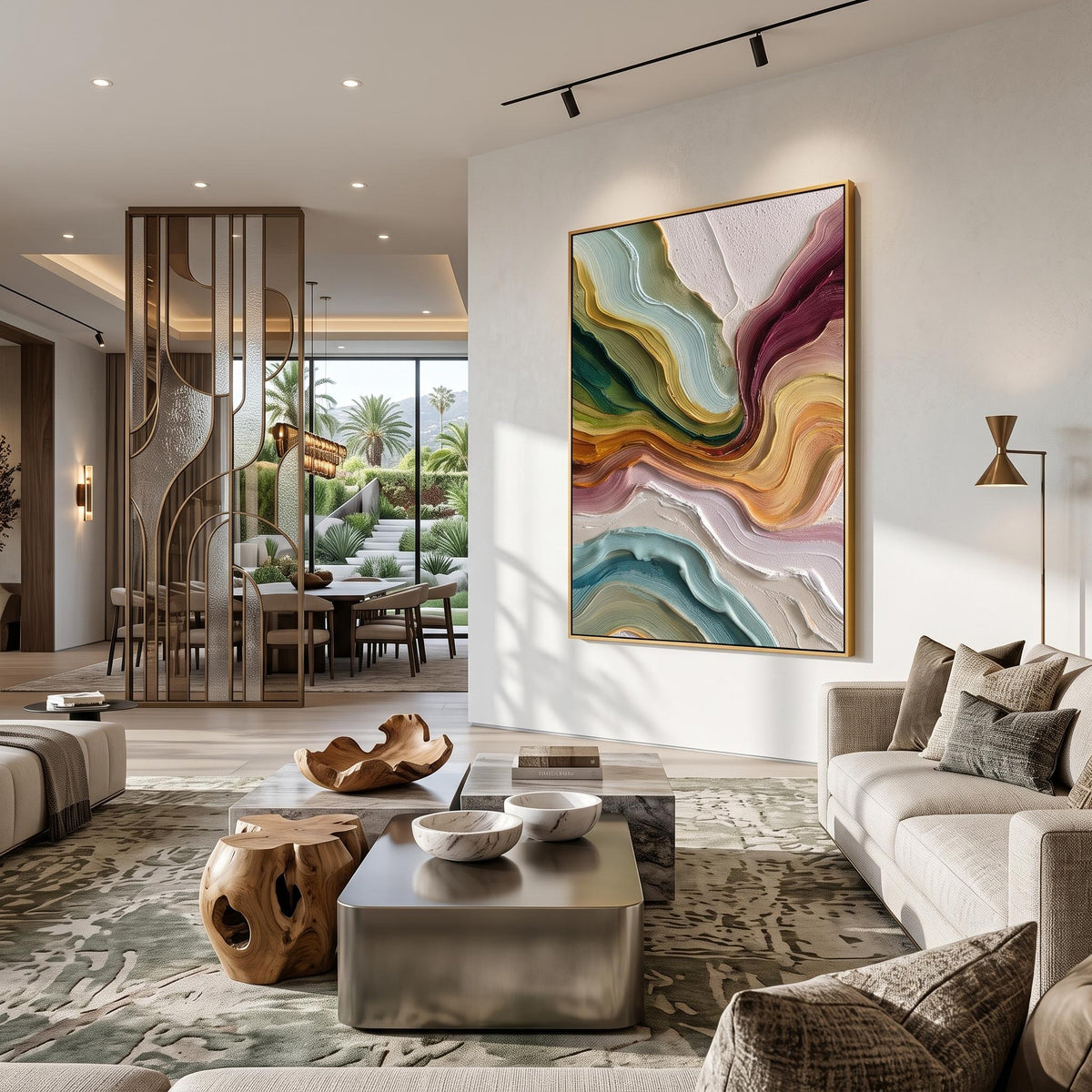 "Multicolor Layer Flow Abstract Wall" - Modern Heavy Impasto Abstract Artwork | Beige Palette Knife Painting | Luxury Vertical Wall Art #YK 1554