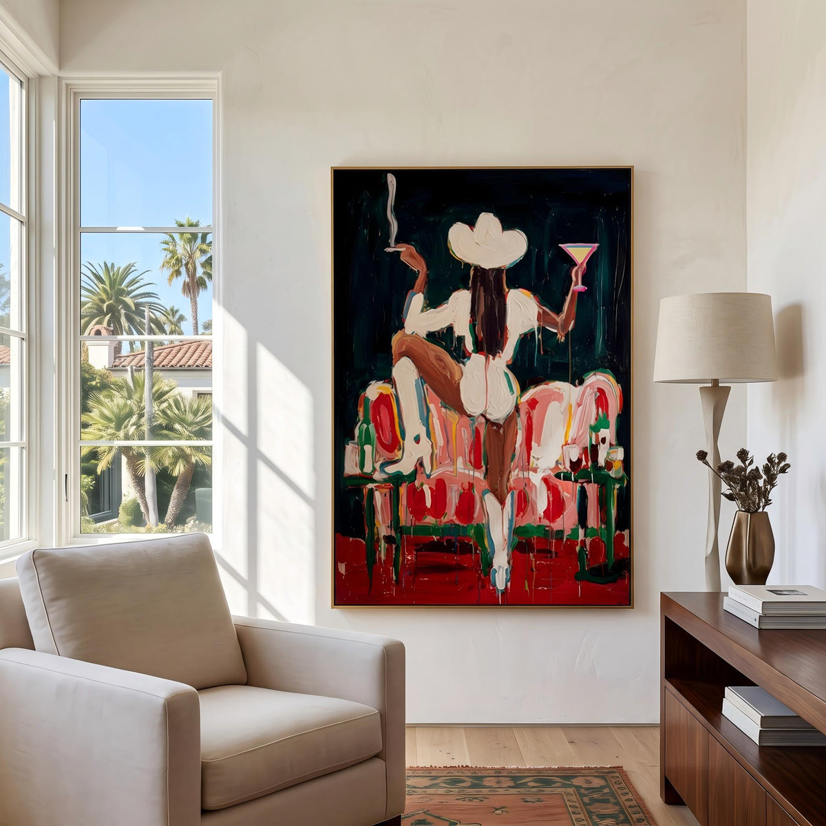 "Midnight Western Woman" - Modern Heavy Impasto Western Animal Artwork | Black & White Palette Knife Painting | Luxury Vertical Wall Art #YK 1577