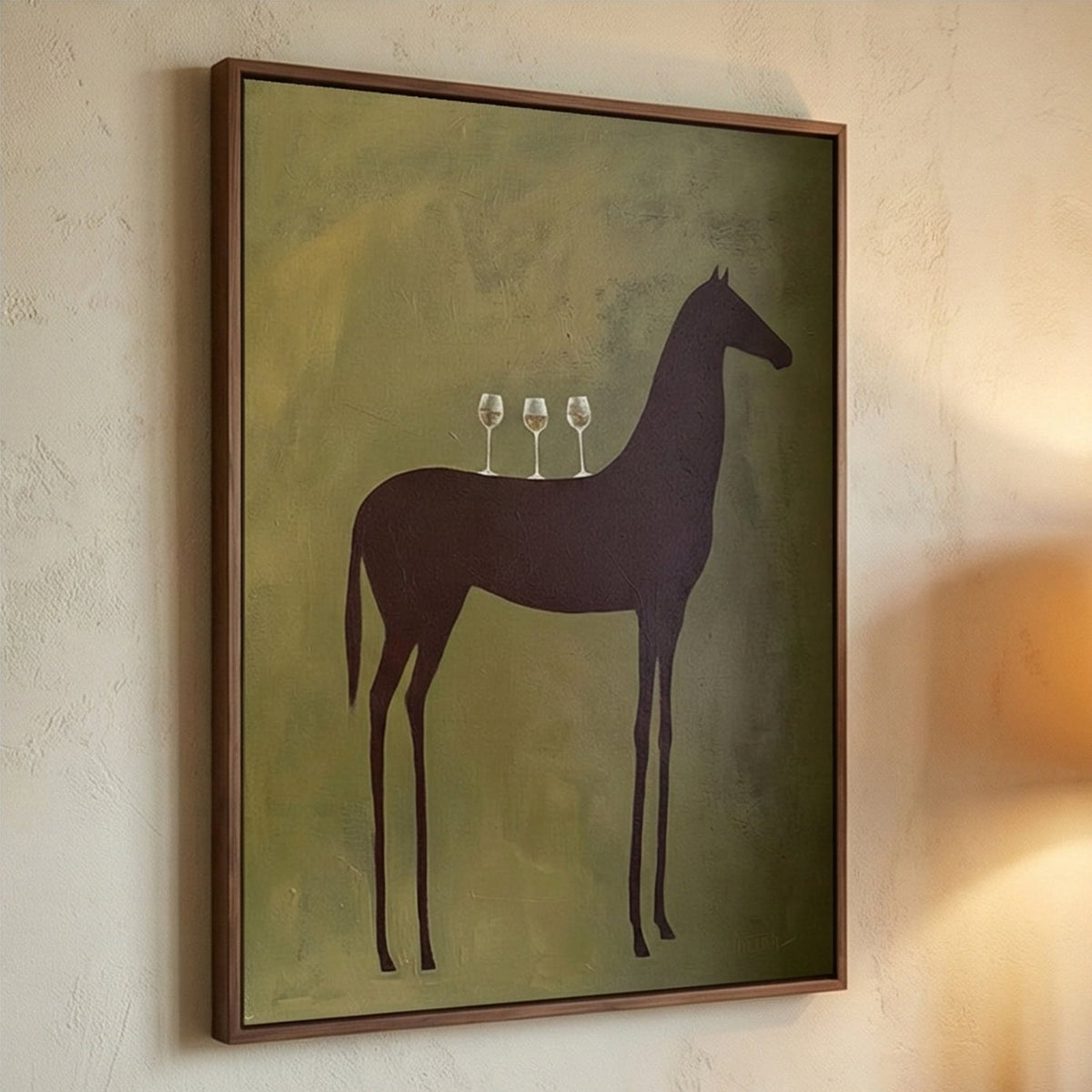 "Quiet Toast" - Modern Heavy Impasto Western Animal Artwork | Green Palette Knife Painting | Luxury Vertical Wall Art #YK 1592