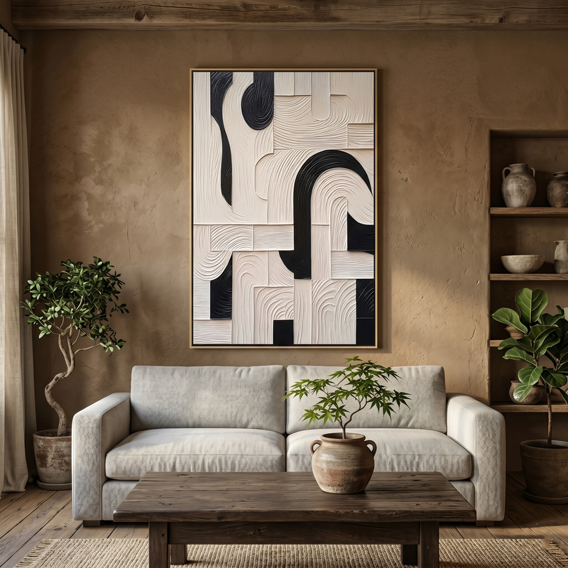 "Architectural Pulse" – Modern 3D Geometric Relief | Bold Monochrome Statement Art