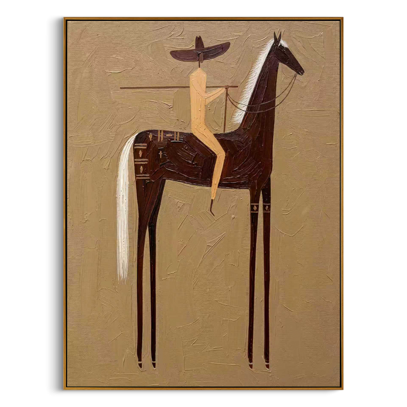 "Desert Vaquero" – Abstract Folk Impasto Artwork | Warm Monochrome Wall Decor | Contemporary Vertical Statement Piece #AB 007
