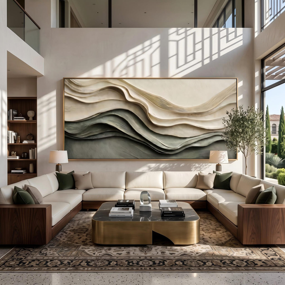 "Layered Wave Abstract" - Modern Heavy Impasto Ocean Wave Seascape | Beige Palette Knife Painting | Luxury Horizontal Wall Art #YK 1609