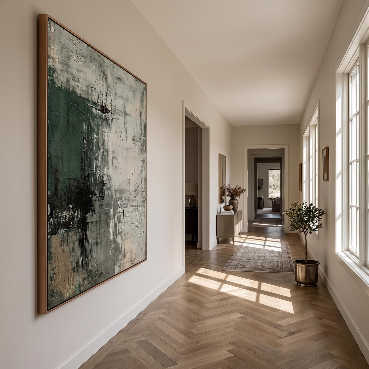 "Dark Green Mottled Texture" - Modern Heavy Impasto Abstract Artwork | Green Palette Knife Painting | Luxury Vertical Wall Art #YK 1617
