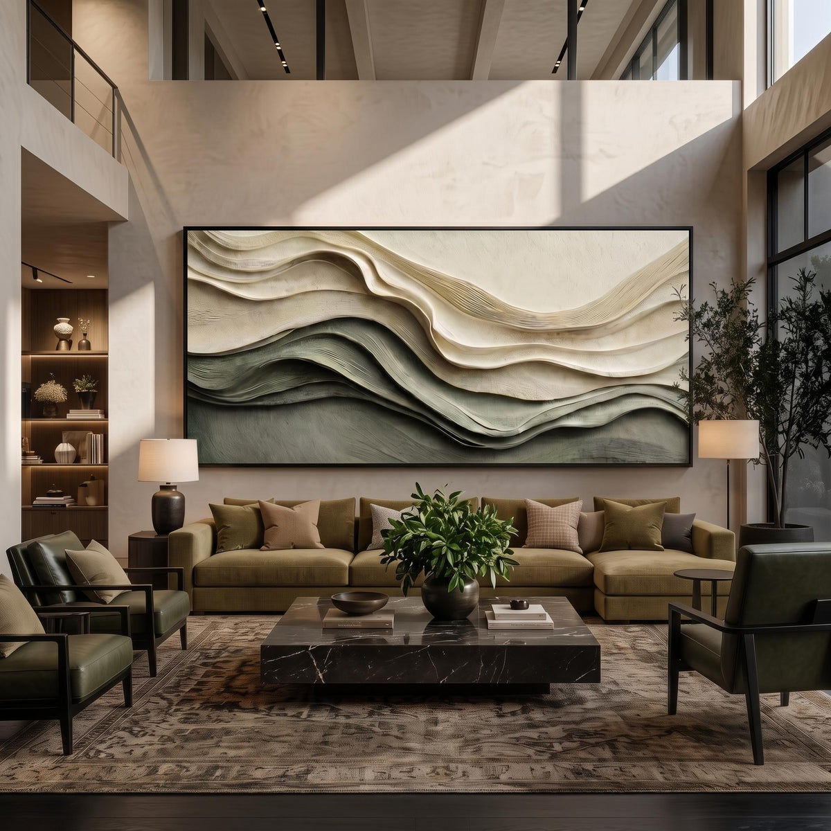 "Layered Wave Abstract" - Modern Heavy Impasto Ocean Wave Seascape | Beige Palette Knife Painting | Luxury Horizontal Wall Art #YK 1609