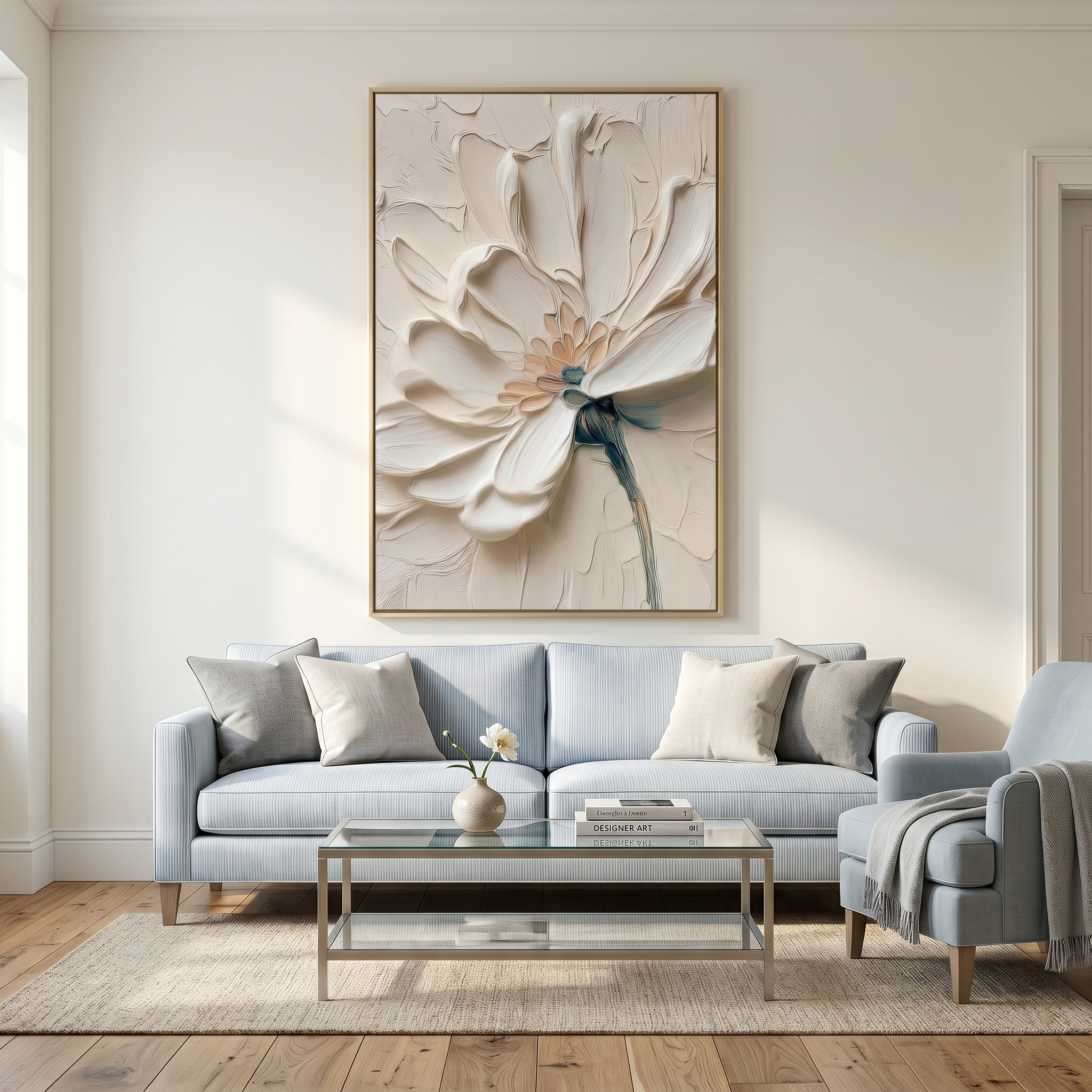 "Alabaster Grace" – Modern 3D Heavy Impasto Botanical Relief | Elegant Floral Statement Art