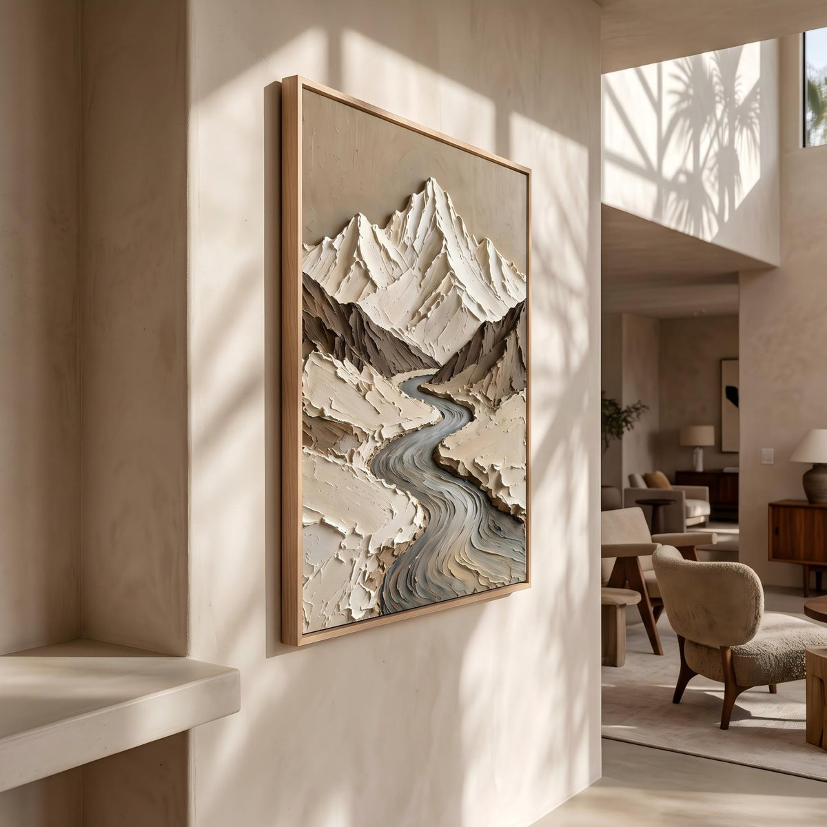 "Thick Impasto Mountain Valley" - Modern Heavy Impasto Landscape Artwork | Beige Palette Knife Painting | Luxury Vertical Wall Art #YK 1611