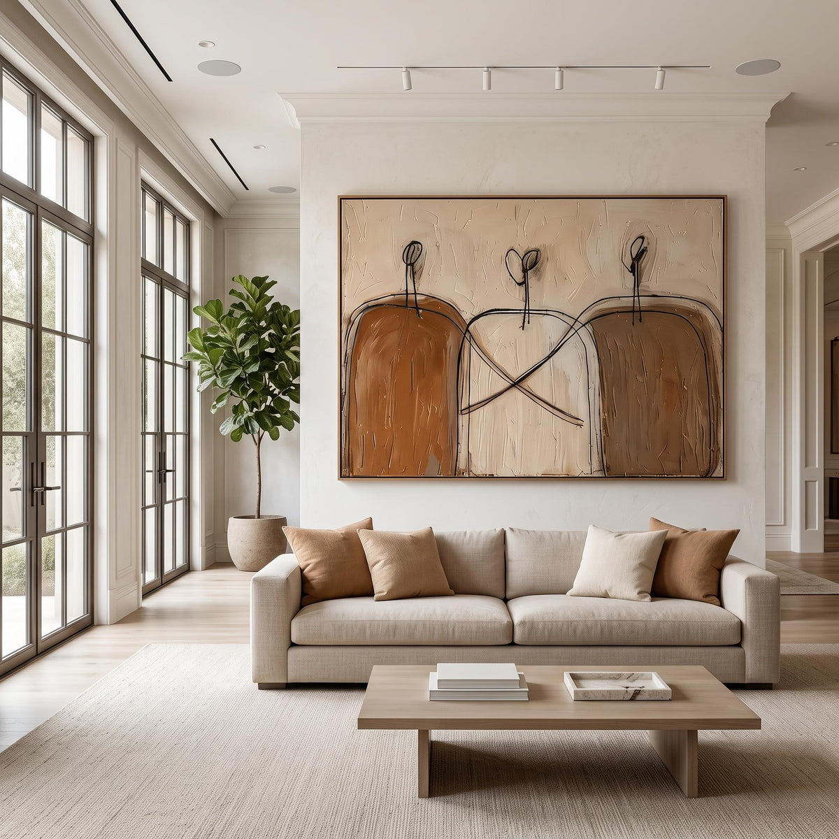 "Earthy‑Tone Minimal Abstract Figure Wall" - Modern Heavy Impasto Abstract Artwork | Brown Palette Knife Painting | Luxury Horizontal Wall Art #YK 1618