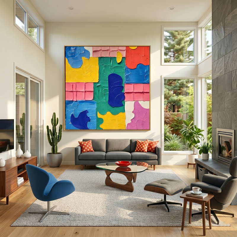 "Tactile Joy" – Geometric Pop Art Heavy Impasto Canvas Art | Contemporary Studio Wall Decor