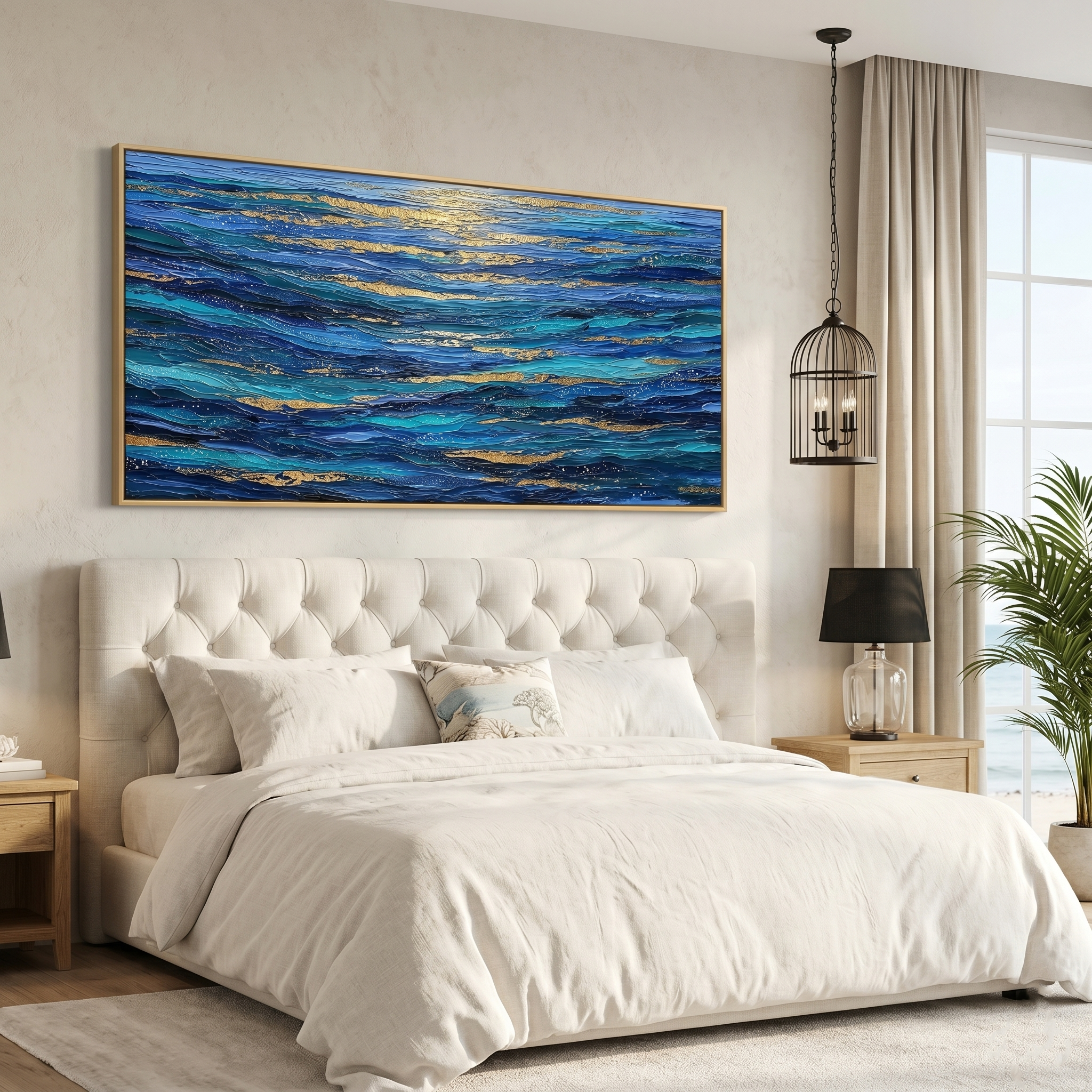 "Luminous Tides" – Extreme 3D Heavy Impasto Ocean Abstract | Gilded Coastal Statement Art