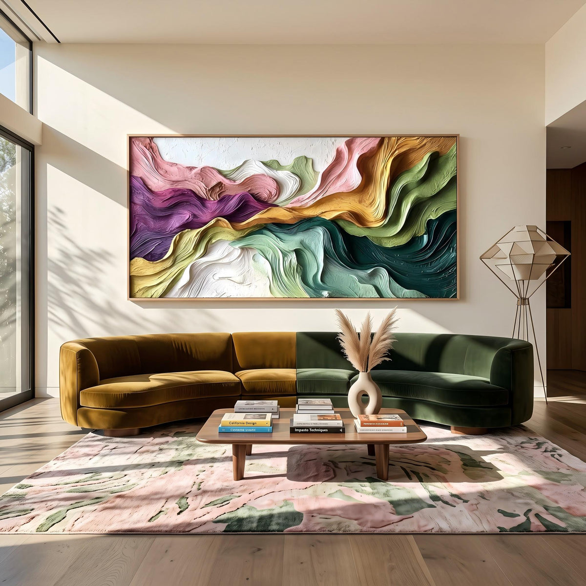 "Boho Flow Color Abstract" - Modern Heavy Impasto Abstract Artwork | Beige Palette Knife Painting | Luxury Horizontal Wall Art #YK 1614