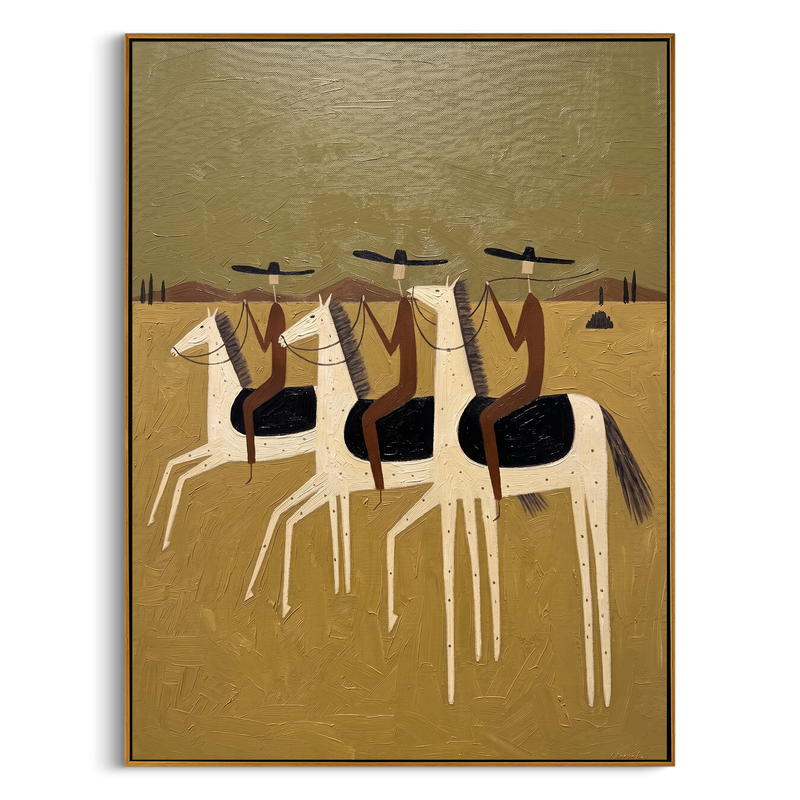 "Desert Riders in Tandem" – Folk Impasto Minimalist Artwork | Warm Earthy Tones Wall Decor | Contemporary Vertical Statement Piece #AB 010