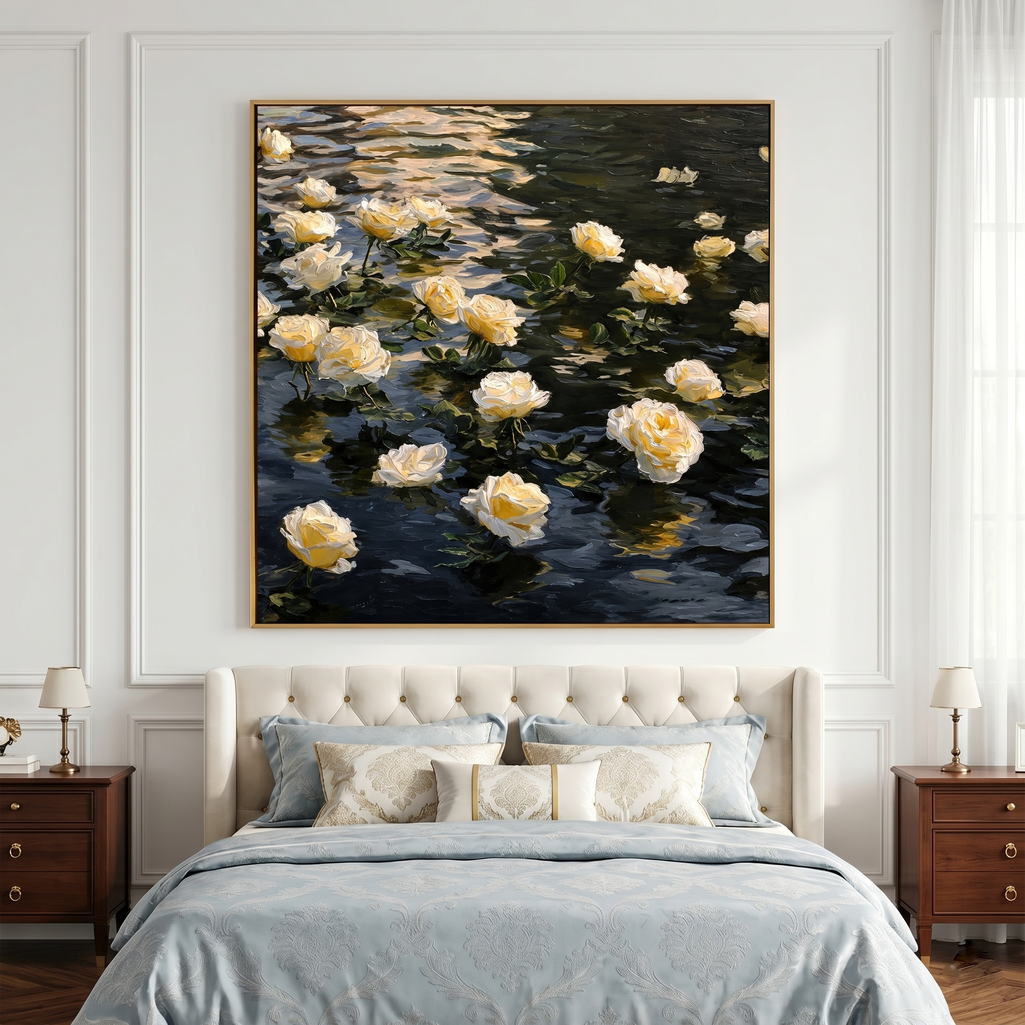 "Midnight Drift" – Modern 3D Heavy Impasto Floating Rose Relief | Sophisticated Romantic Statement Art