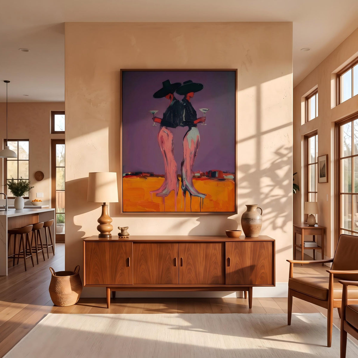 "Desert Cowgirl" - Modern Heavy Impasto Western Animal Artwork | Orange Palette Knife Painting | Luxury Vertical Wall Art #YK 1572