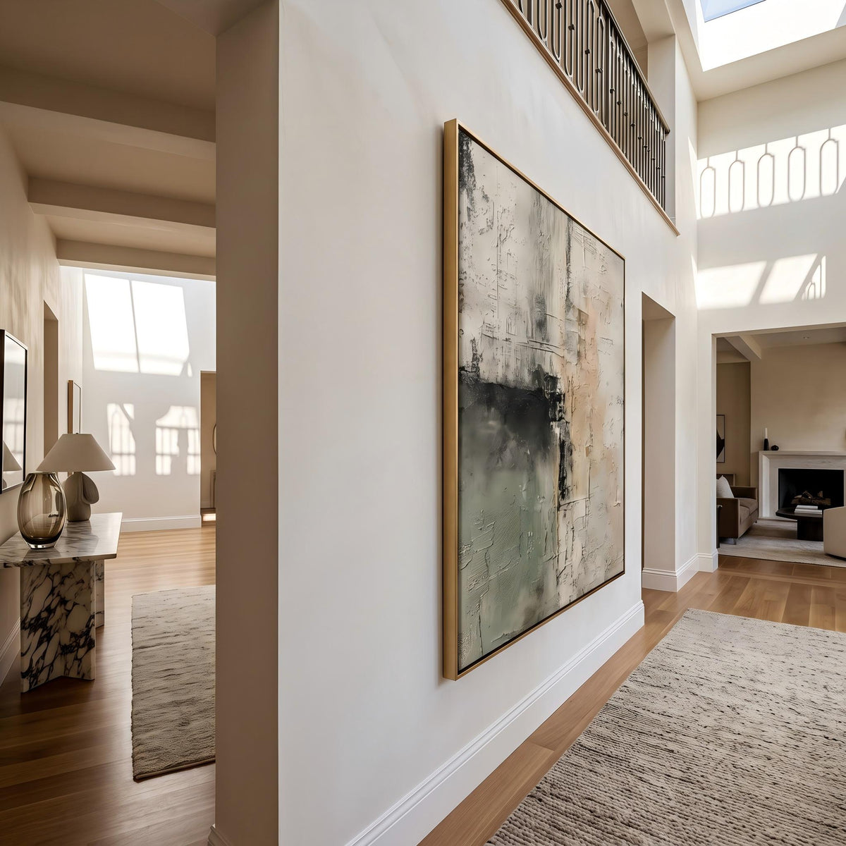 "Sage Green Beige Textured Abstract Wall" - Modern Heavy Impasto Abstract Artwork | Beige Palette Knife Painting | Luxury Vertical Wall Art #YK 1610