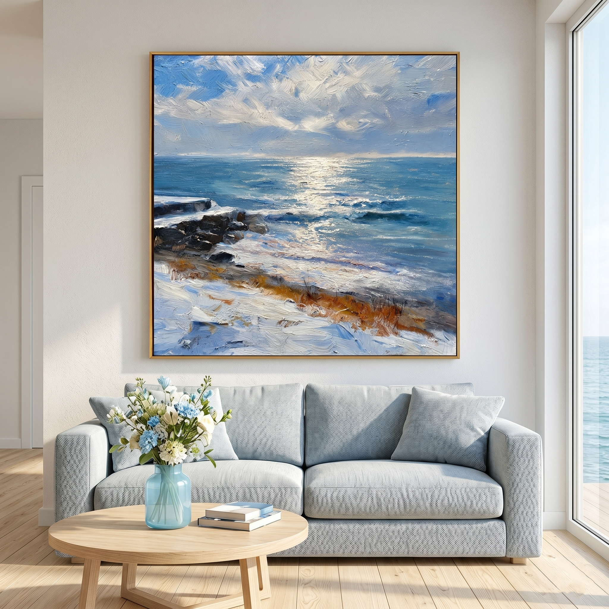 "Glistening Horizon" – Modern 3D Heavy Impasto Coastal Seascape | Sophisticated Ocean Statement Art