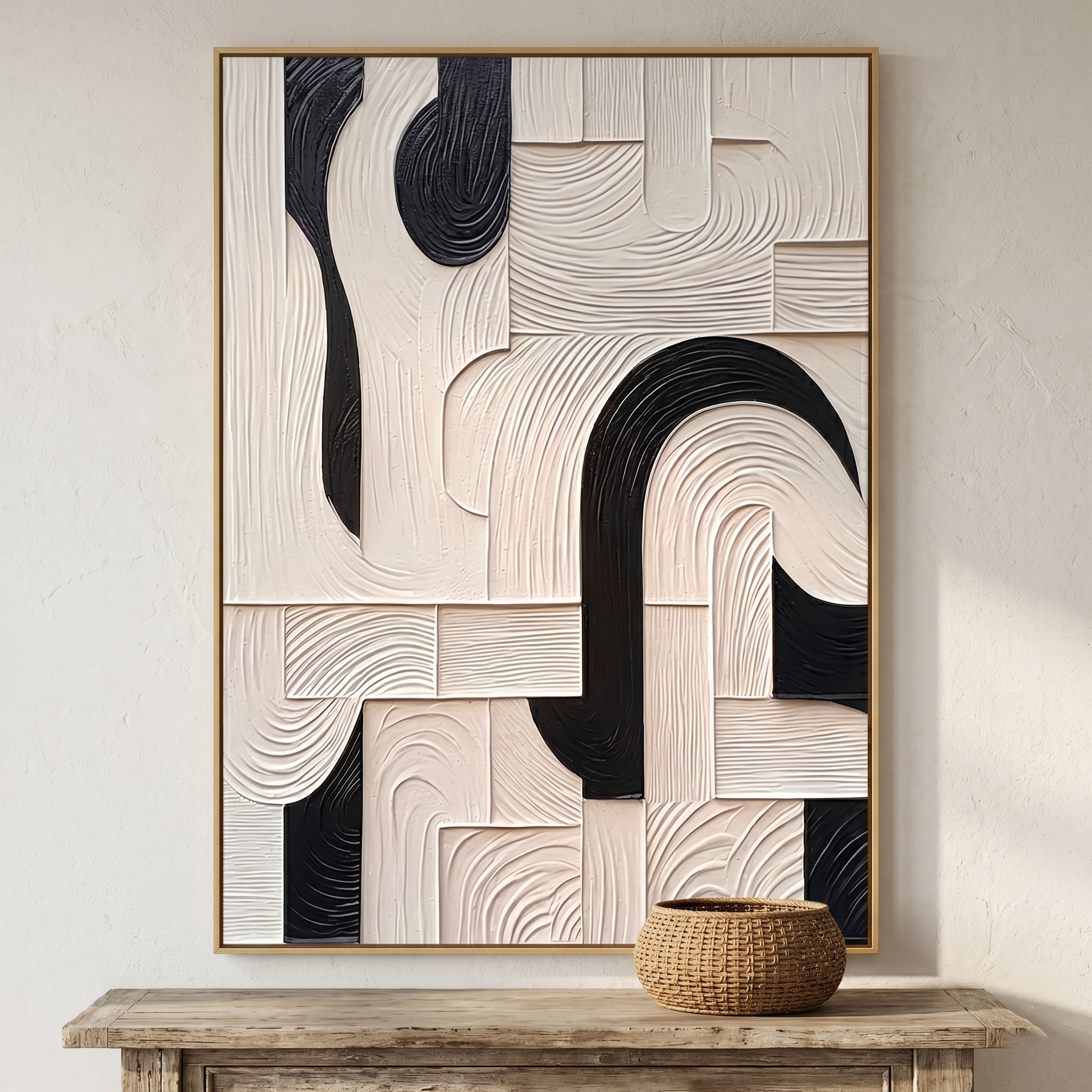 "Architectural Pulse" – Modern 3D Geometric Relief | Bold Monochrome Statement Art