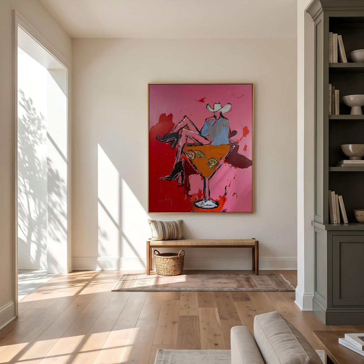 "Pink Cowgirl Cocktail" - Modern Heavy Impasto Western Animal Artwork | Pink Palette Knife Painting | Luxury Vertical Wall Art #YK 1584
