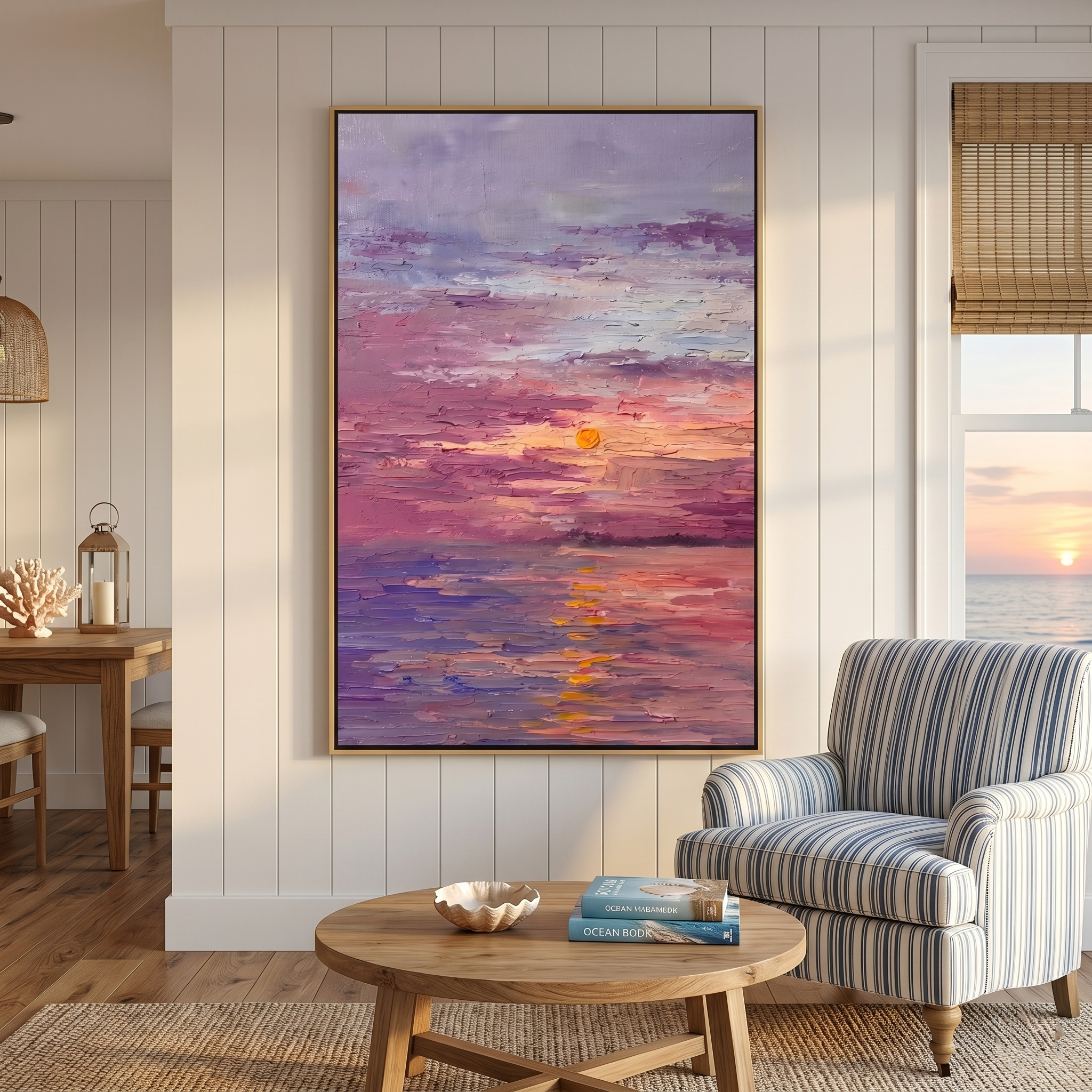 "Amethyst Horizon" – 3D Heavy Impasto Sunset Abstract | Romantic Purple Seascape Statement Art