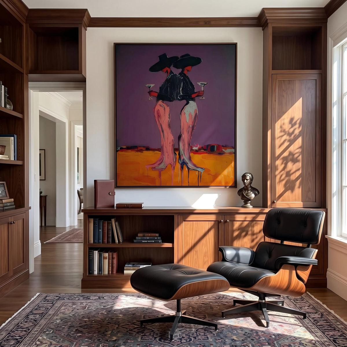 "Desert Cowgirl" - Modern Heavy Impasto Western Animal Artwork | Orange Palette Knife Painting | Luxury Vertical Wall Art #YK 1572