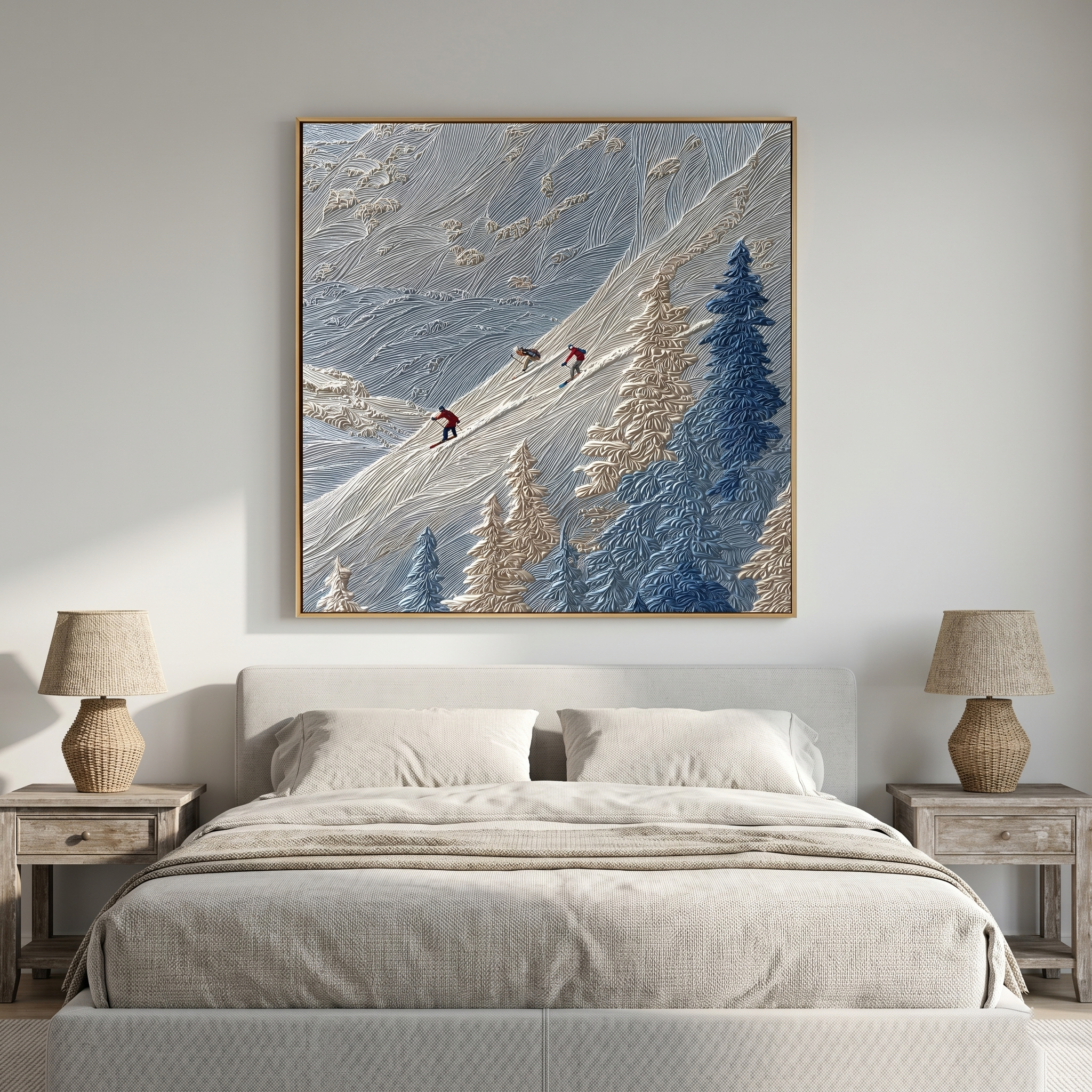 "Alpine Pulse" – Modern 3D Impasto Ski Mountain Relief | Winter Adventure Statement Art