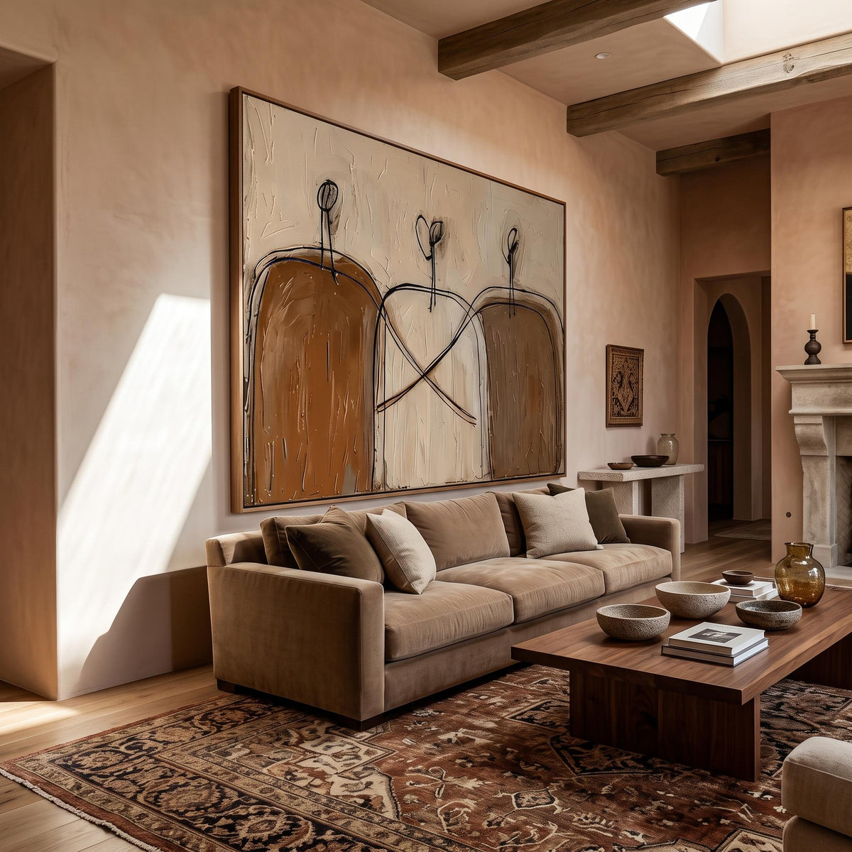 "Earthy‑Tone Minimal Abstract Figure Wall" - Modern Heavy Impasto Abstract Artwork | Brown Palette Knife Painting | Luxury Horizontal Wall Art #YK 1618