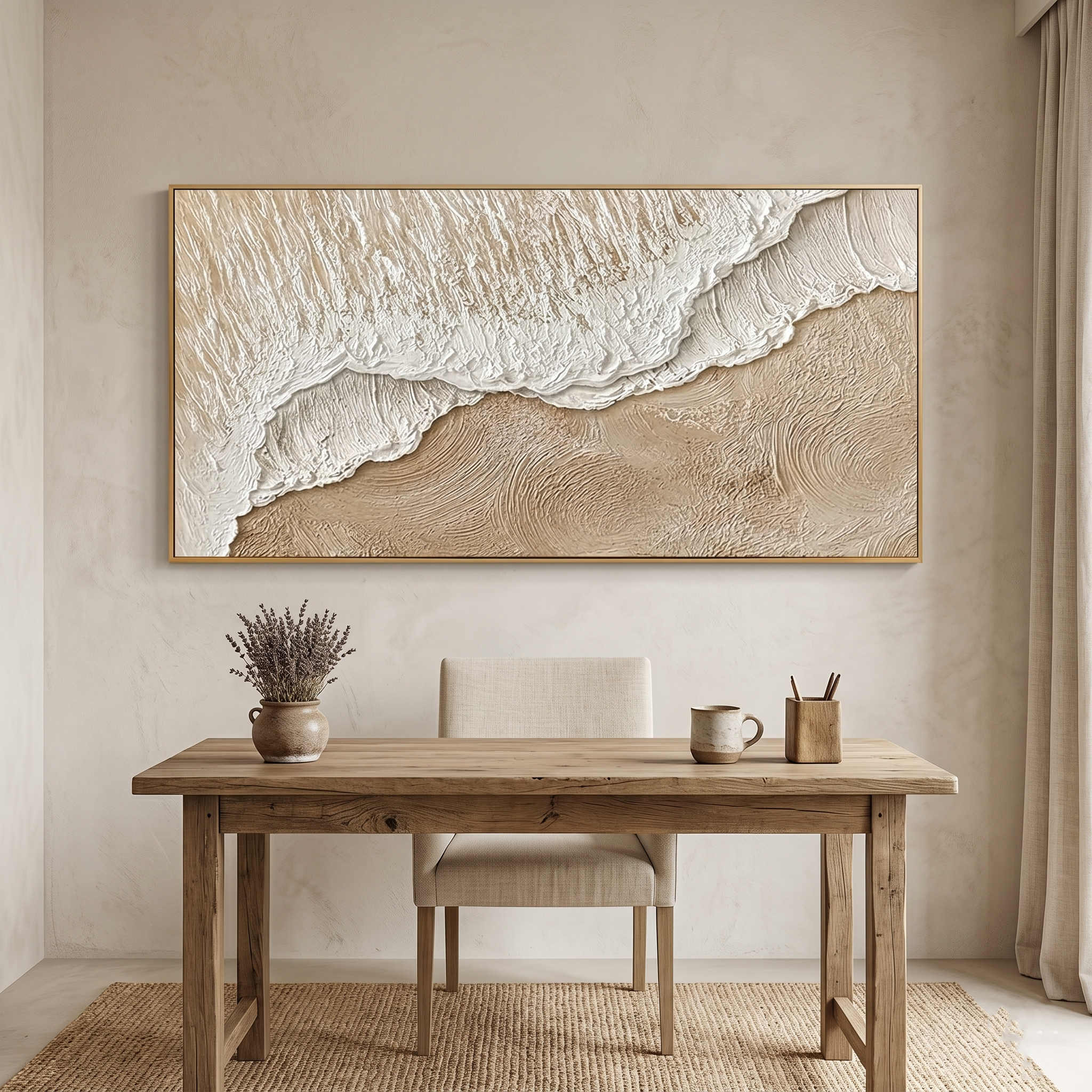 "Coastal Drift" – Extreme 3D Heavy Impasto Seascape | Serene Neutral Beach Statement Art
