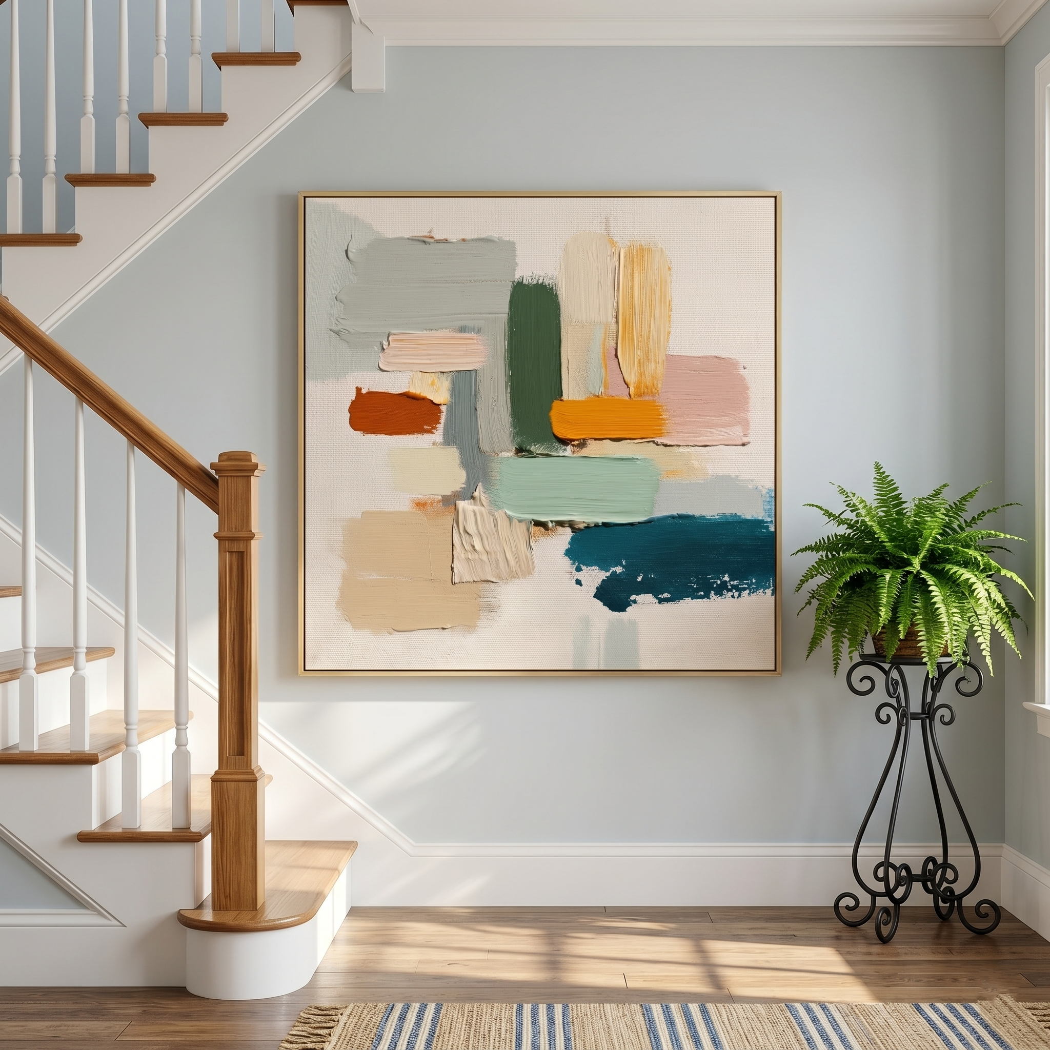 "Botanical Balance" – Modern Abstract Impasto Color Block Canvas | Organic Modern Living Room Art