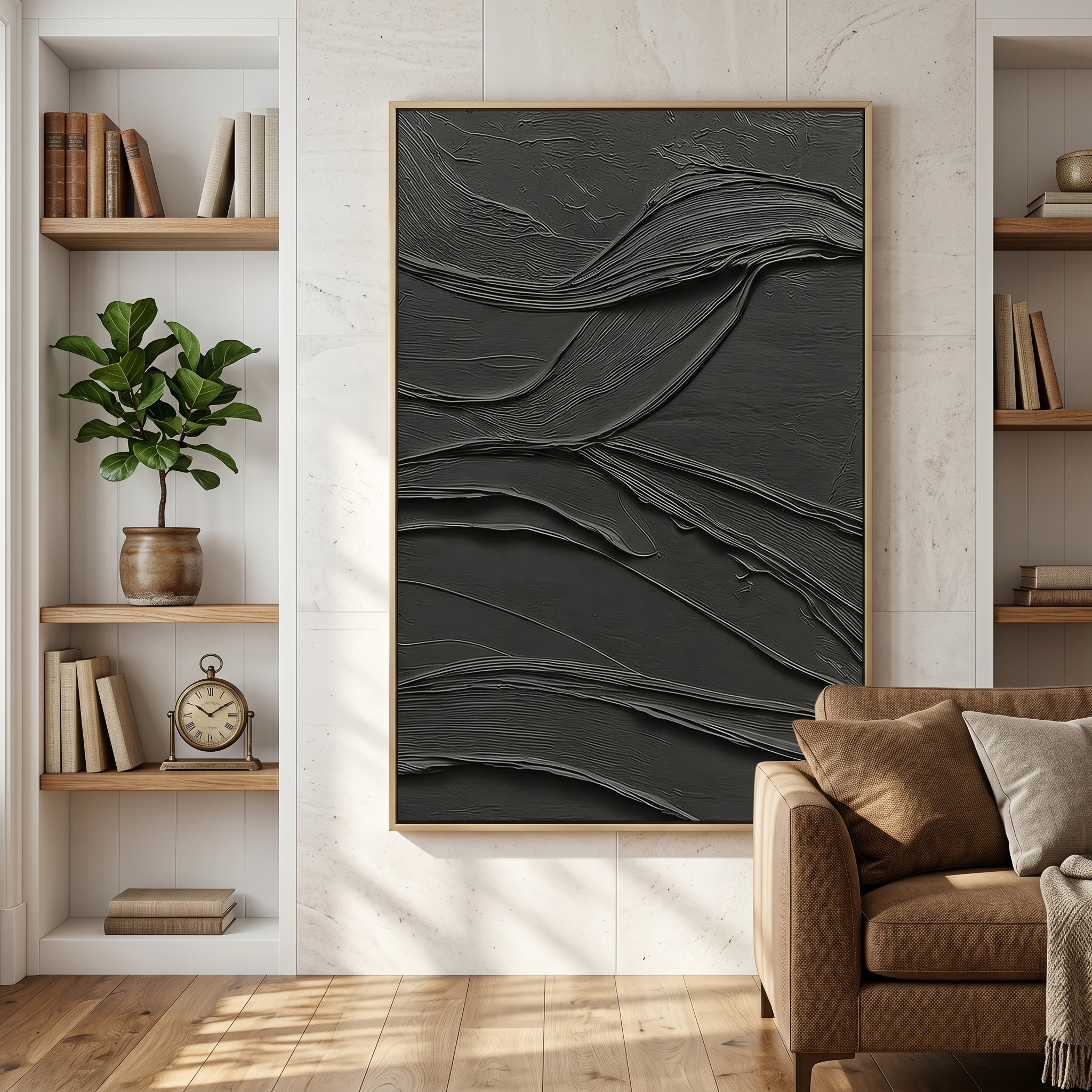 "Obsidian Flow" – Extreme 3D Noir Heavy Impasto | Sculptural Minimalist Statement Art