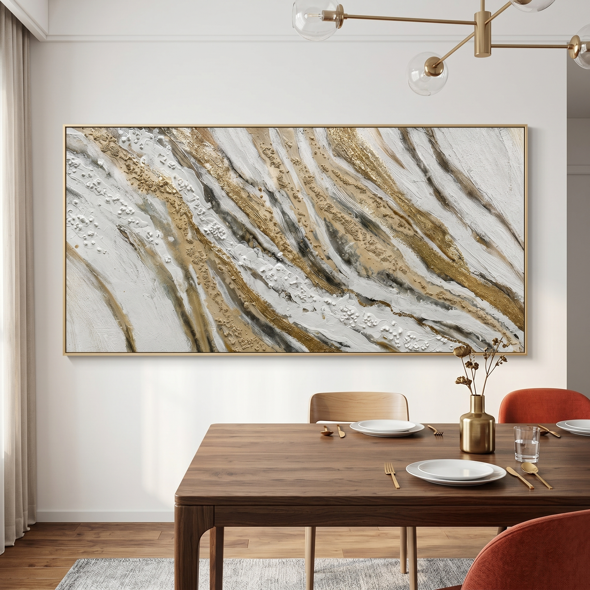 "Celestial Strata" – Gilded 3D Heavy Impasto Mineral Relief | Panoramic Luxury Statement Art