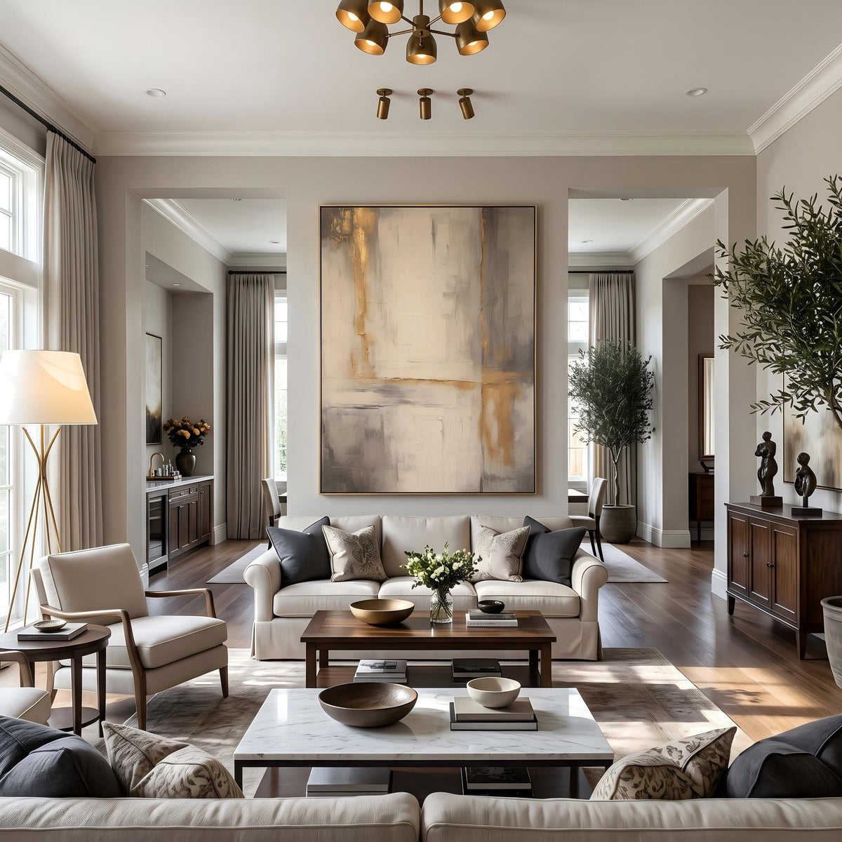 "Gold Foil Luxury" - Modern Heavy Impasto Abstract Artwork | Beige & White Palette Knife Painting | Luxury Vertical Wall Art #YK 1559
