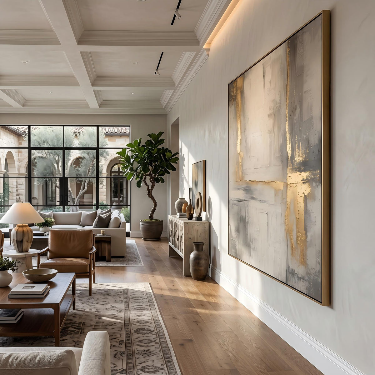 "Gold Foil Luxury" - Modern Heavy Impasto Abstract Artwork | Beige & White Palette Knife Painting | Luxury Vertical Wall Art #YK 1559