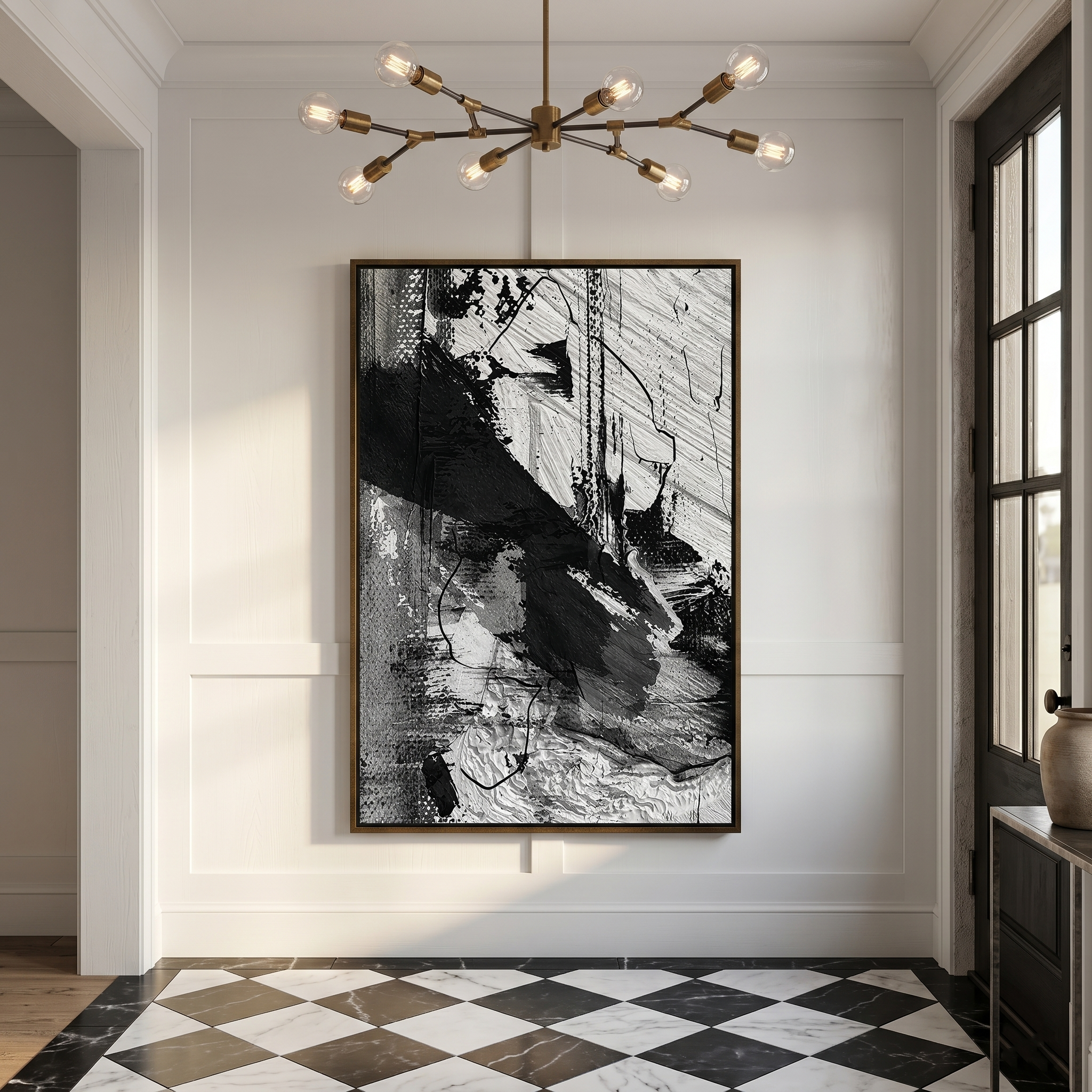 "Noir Tectonics" – Dynamic 3D Heavy Impasto Monochrome Abstract | Modern Industrial Statement Art