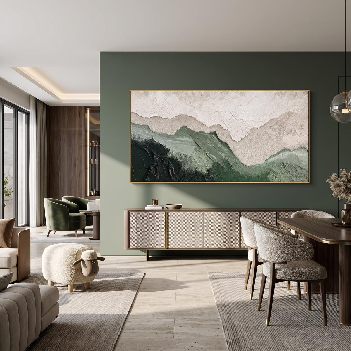 "Layered Mountain" - Modern Heavy Impasto Landscape Artwork | Beige Palette Knife Painting | Luxury Horizontal Wall Art #YK 1564
