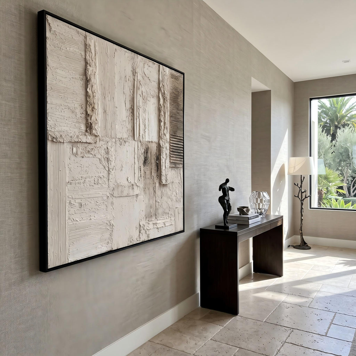 "Cream 3D Abstract" - Modern Heavy Impasto Abstract Artwork | 3D White Palette Knife Painting | Luxury Square Wall Art #YK 1557