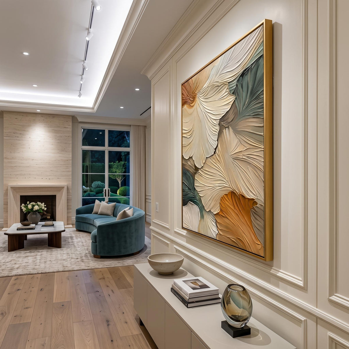 "Abstract Ginkgo Leaf" - Modern Heavy Impasto Botanical Tree Artwork | Beige Palette Knife Painting | Luxury Vertical Wall Art #YK 1548