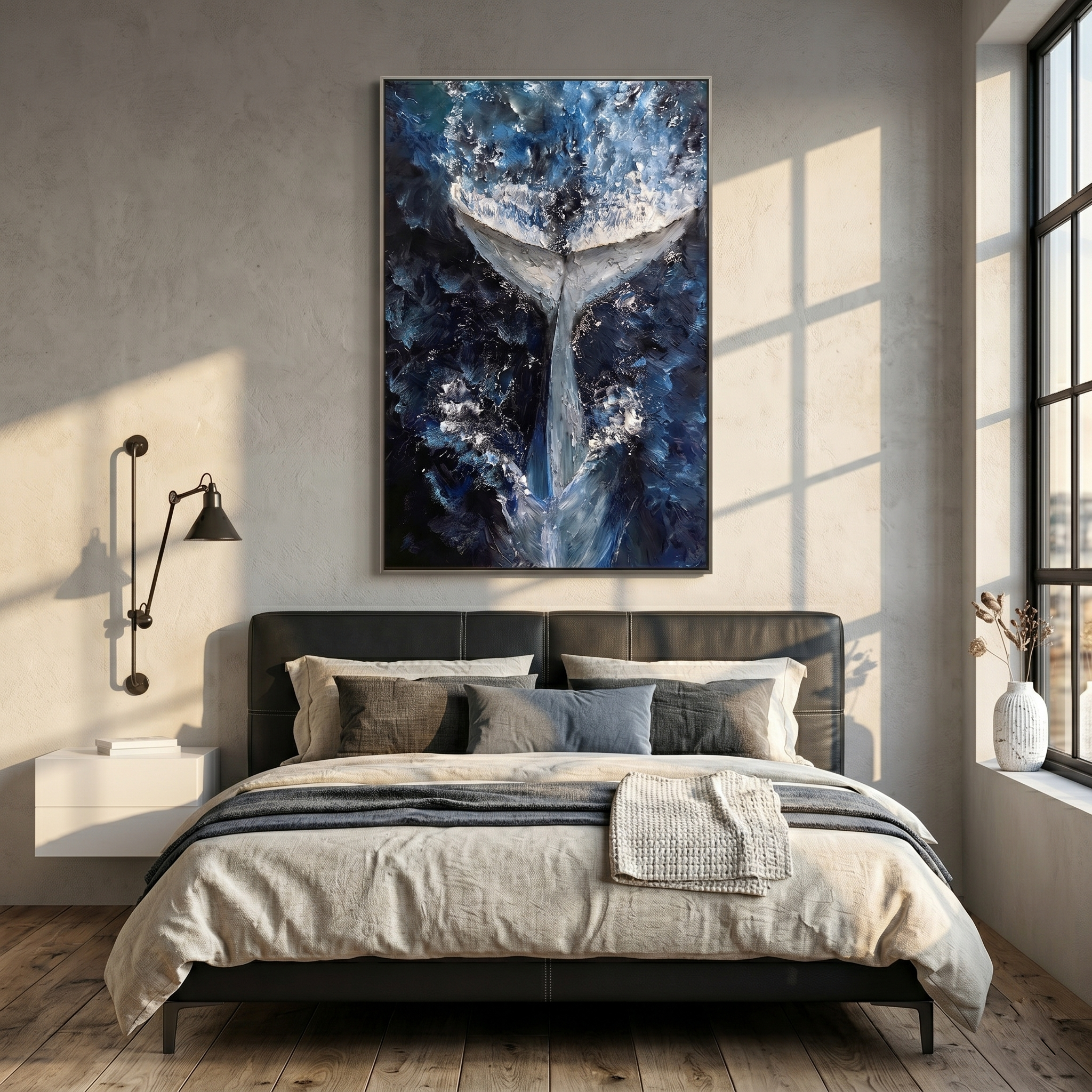 "Abyssal Breach" – Modern 3D Heavy Impasto Whale Fluke | Majestic Coastal Statement Art