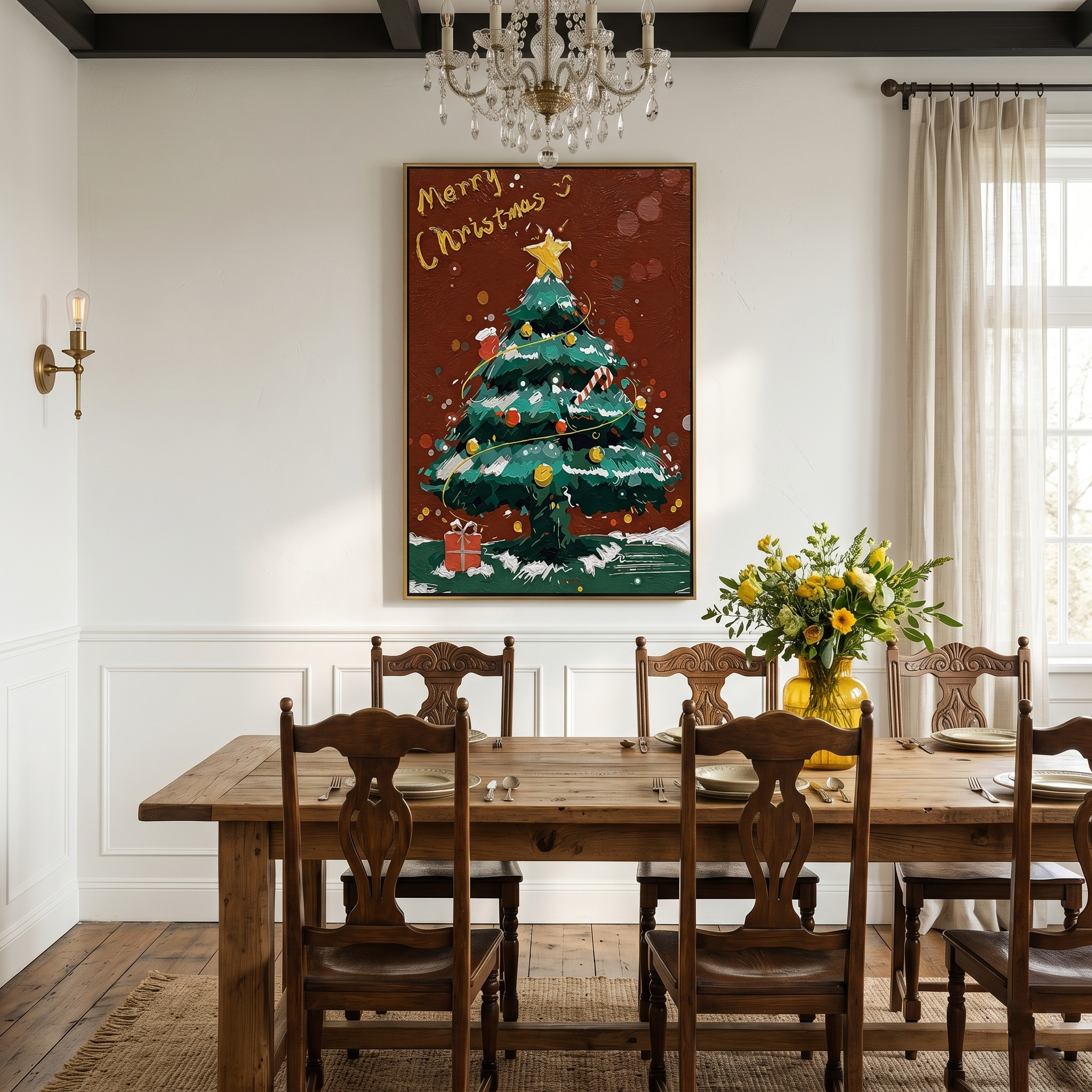 "Festive Glow" – Hand-Painted 3D Impasto Christmas Tree Relief | Luxury Holiday Statement Art