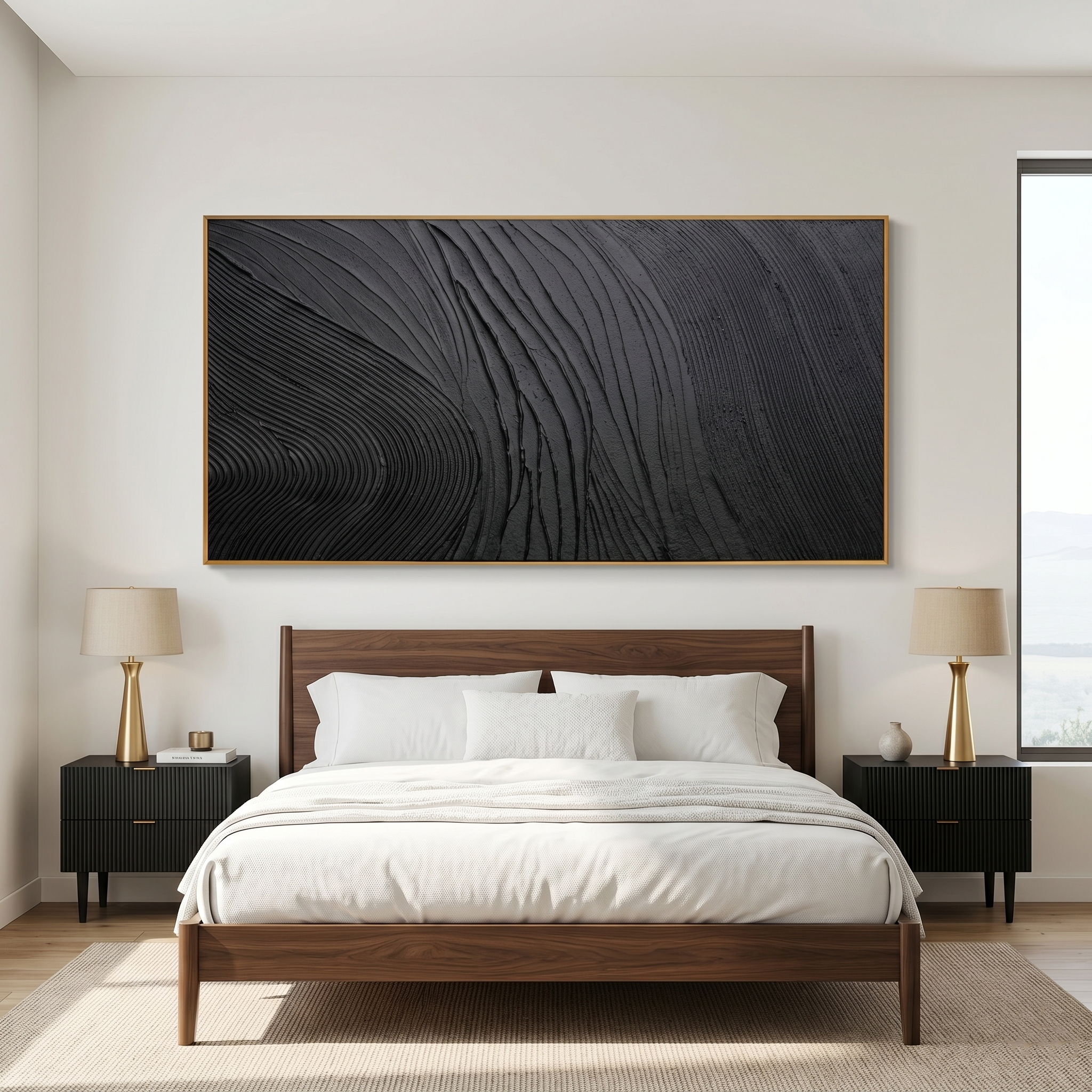 "Ancient Strata" – Gold Leaf & Textured Stucco Geometric Grid | Modern Statement Art