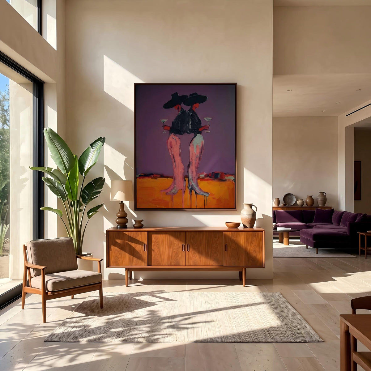 "Desert Cowgirl" - Modern Heavy Impasto Western Animal Artwork | Orange Palette Knife Painting | Luxury Vertical Wall Art #YK 1572