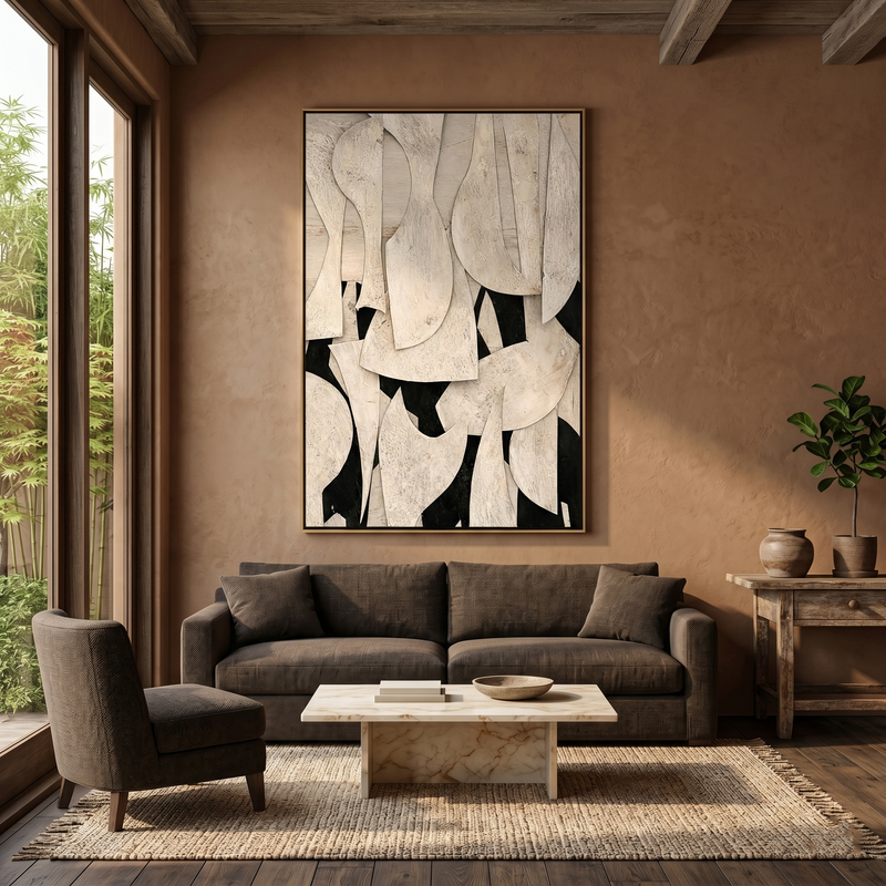 "Ethereal Shards" – Modern 3D Layered Organic Relief | Sophisticated Monochrome Statement Art