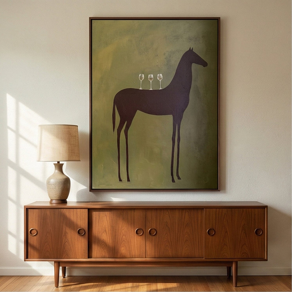 "Quiet Toast" - Modern Heavy Impasto Western Animal Artwork | Green Palette Knife Painting | Luxury Vertical Wall Art #YK 1592
