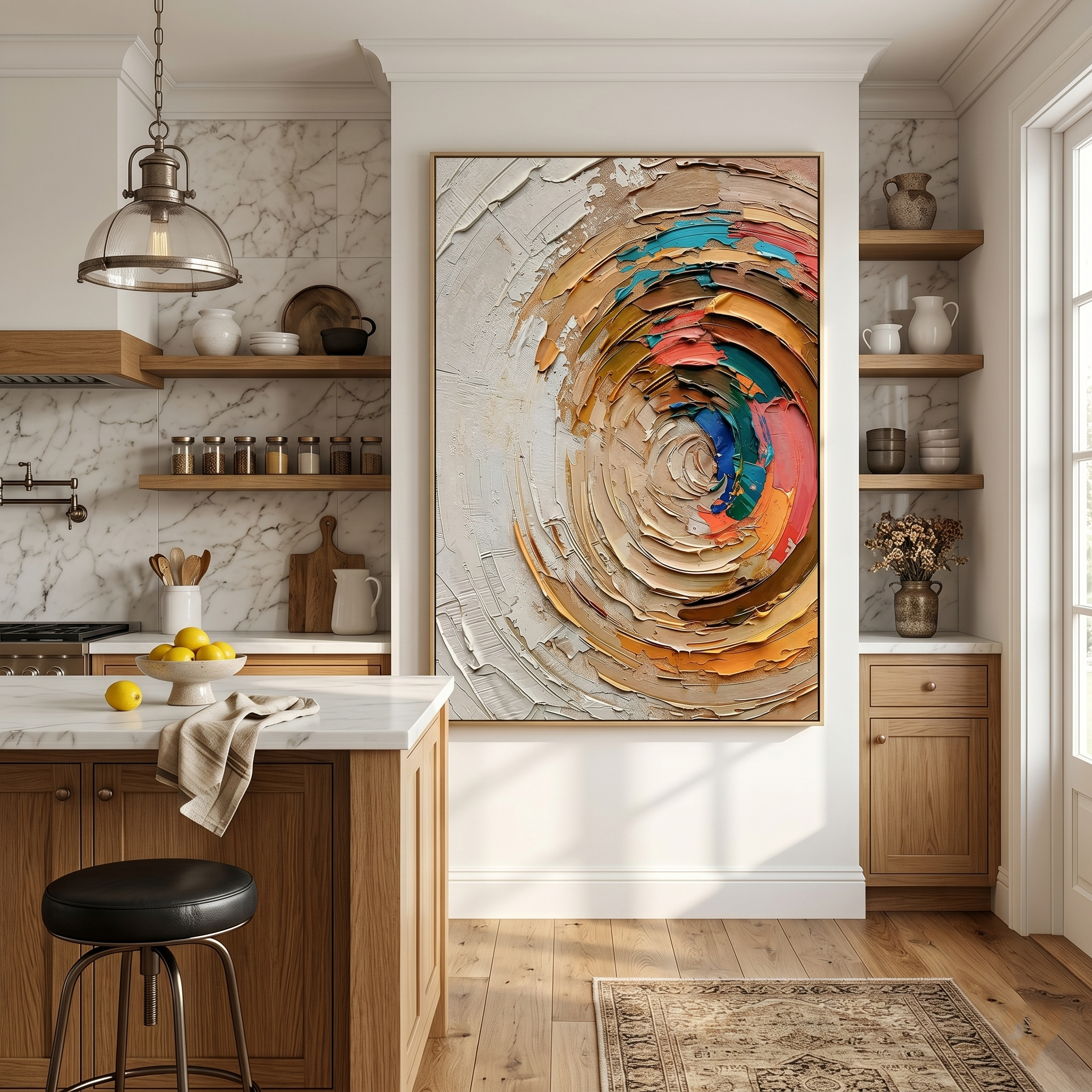 "Centripetal Core" – 3D Heavy Impasto Swirl Relief | Vibrant Earth-Tone Abstract Statement Art