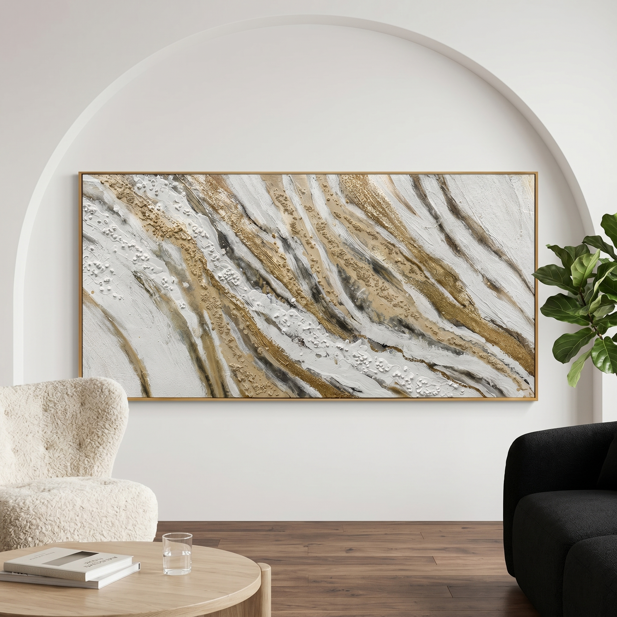 "Celestial Strata" – Gilded 3D Heavy Impasto Mineral Relief | Panoramic Luxury Statement Art
