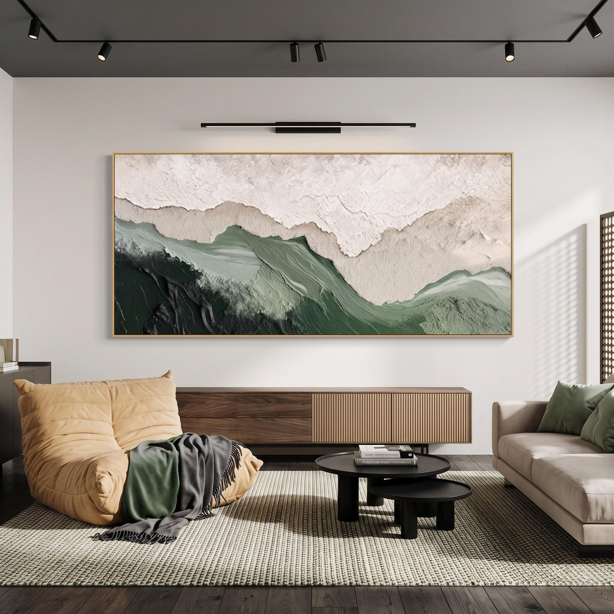 "Layered Mountain" - Modern Heavy Impasto Landscape Artwork | Beige Palette Knife Painting | Luxury Horizontal Wall Art #YK 1564